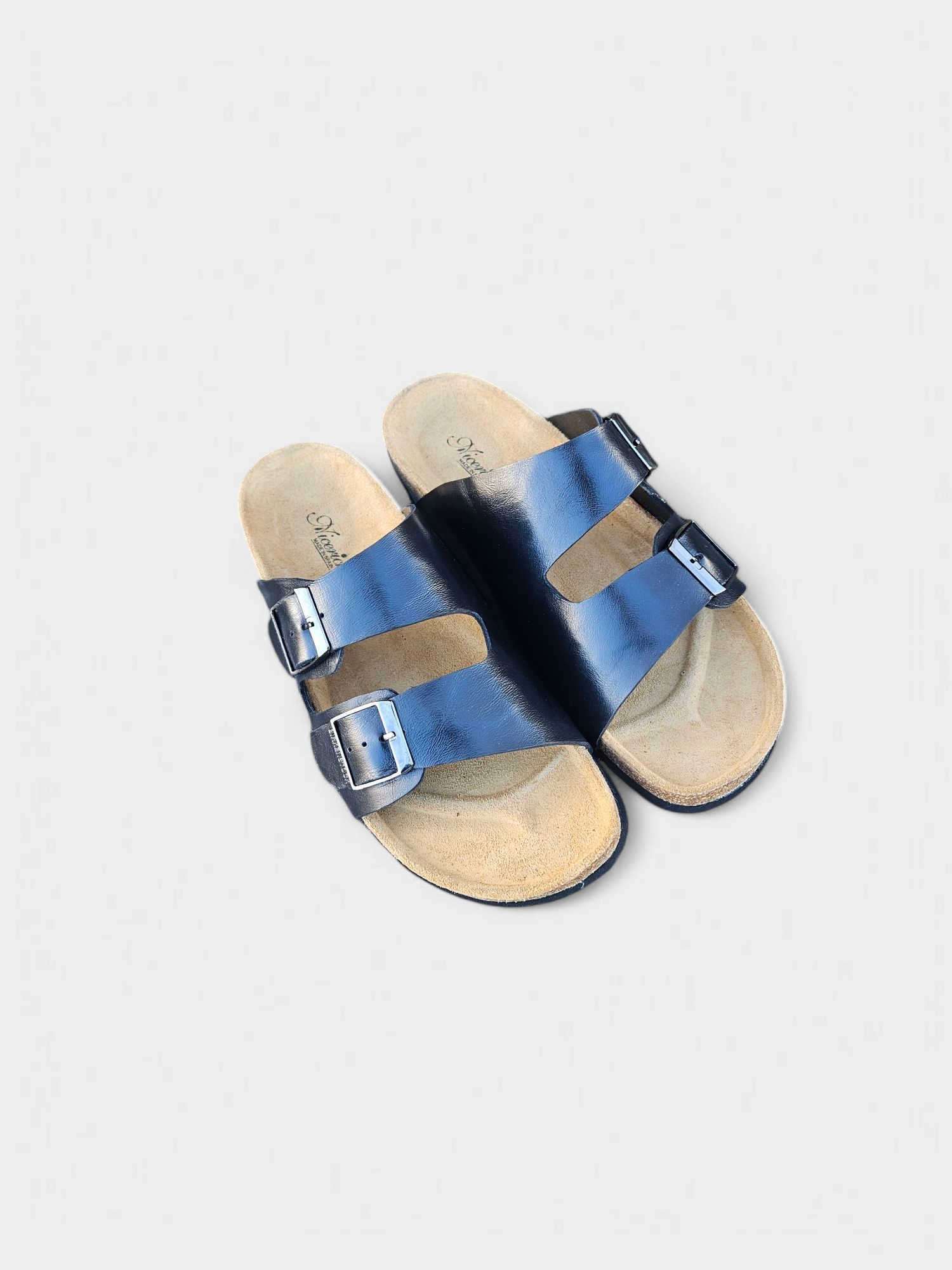 Classic Double-Buckle Leather Slide Sandals – Midnight Black